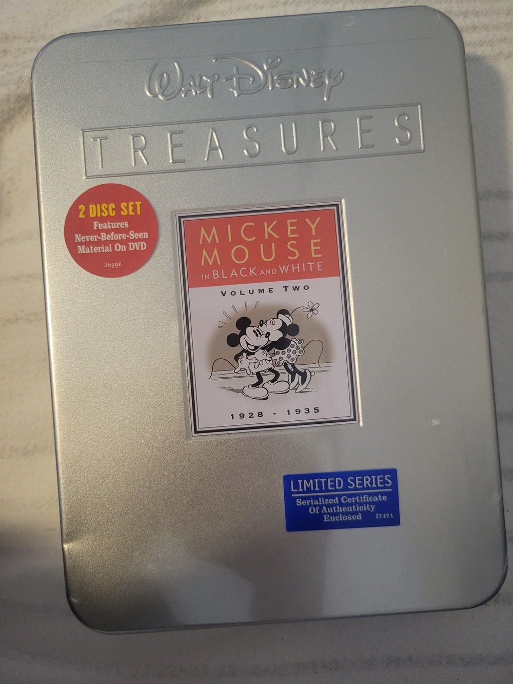 Disney Bluish Back Mickey Collectible DVD Tin featuring Blue and White Artwork